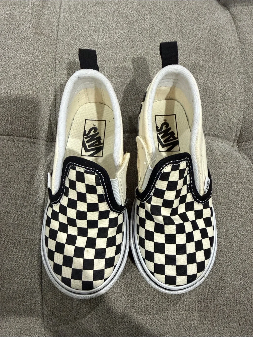Vans Kids Checkerboard Slip-On Sneakers - Black & White size 9 toddler